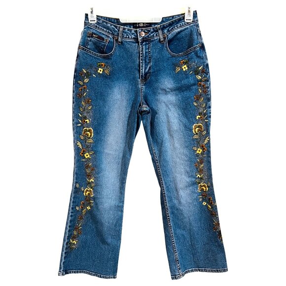 lei Denim - L.E.I Embroidered Floral Womens Jeans 14.5 Cotton/Spandex Blue Denim Stretch